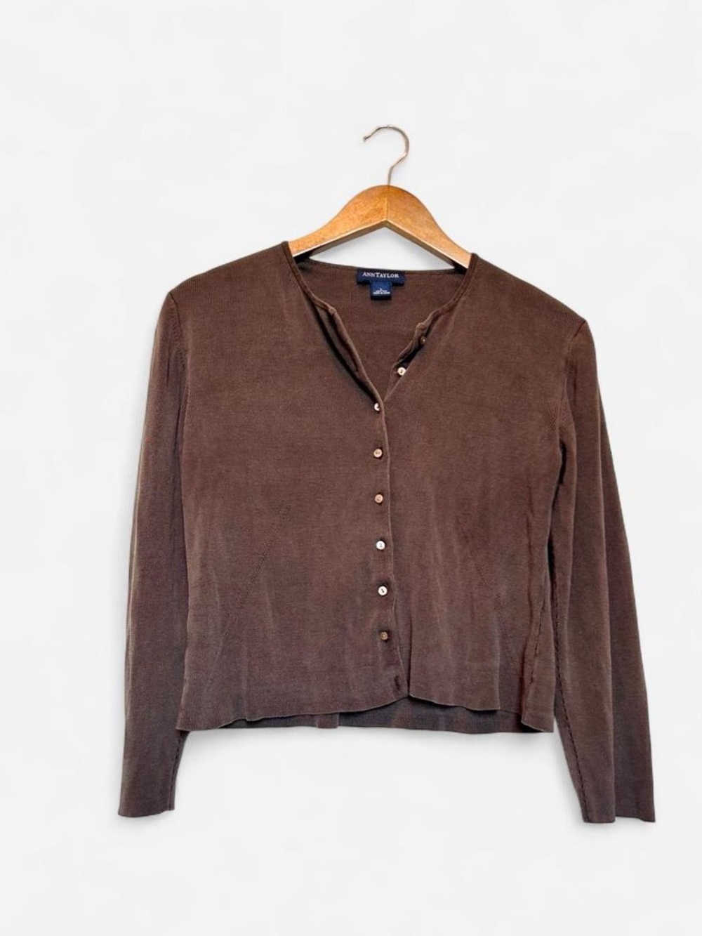 Vintage Ann Taylor 100% Silk Brown Long Sleeve Button-Up Cardigan